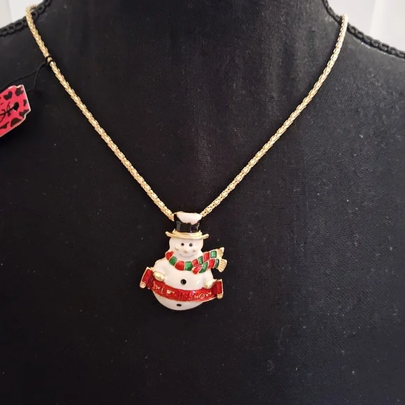 Charming Snowman Necklace with Gold Chain - Picture 2 of 3